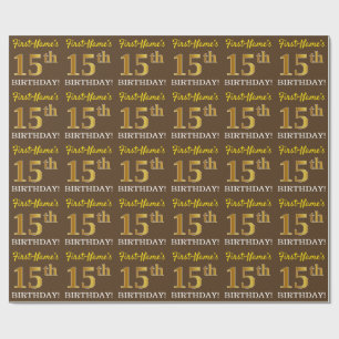 Papel De Regalo Brown, Imitation Gold Look "15th BIRTHDAY"