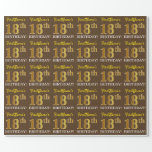 Papel De Regalo Brown, Imitation Gold Look "18th BIRTHDAY"<br><div class="desc">Este diseño de papel envolvente incluye un mensaje como "¡18º CUMPLEAÑOS!",  y el "18º" tiene un aspecto de color falso/imitación dorado. El nombre se puede personalizar y el fondo es marrón. Tal vez podría usarse cuando se envuelven regalos para el décimo octavo cumpleaños de alguien. [~Z0000180]</div>