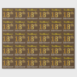 Papel De Regalo Brown, Imitation Gold Look "18th BIRTHDAY"