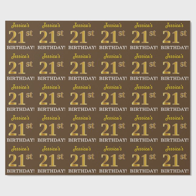 Papel De Regalo Brown, Imitation Gold Look "21st BIRTHDAY" (Superficie plana)