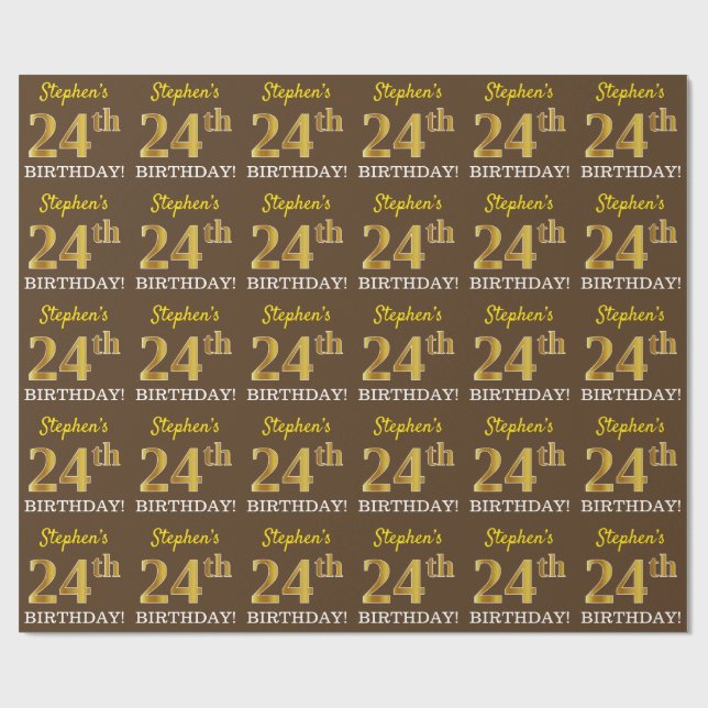 Papel De Regalo Brown, Imitation Gold Look "24th BIRTHDAY" (Superficie plana)