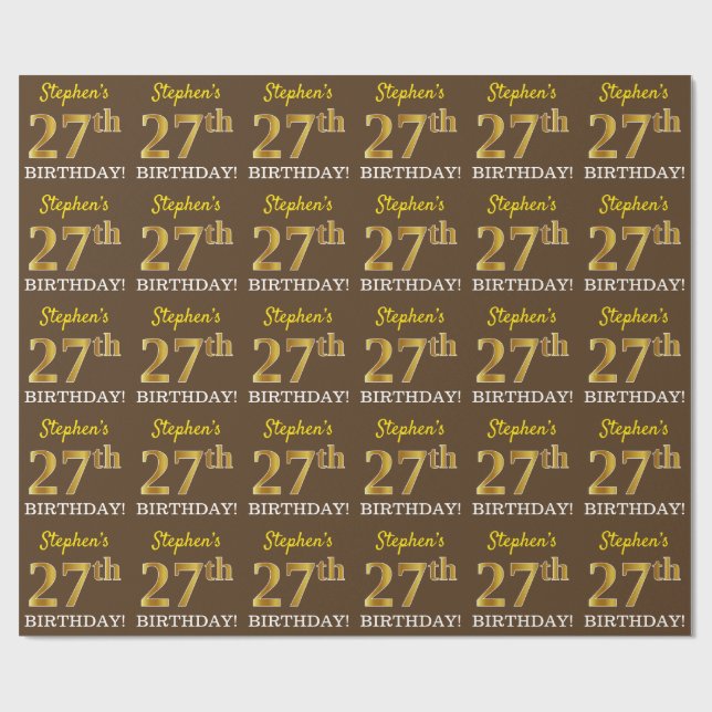 Papel De Regalo Brown, Imitation Gold Look "27th BIRTHDAY" (Superficie plana)