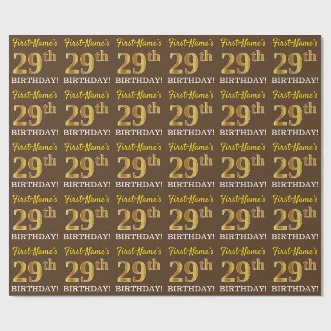 Papel De Regalo Brown, Imitation Gold Look "29th BIRTHDAY" (Superficie plana)