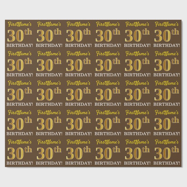 Papel De Regalo Brown, Imitation Gold Look "30th BIRTHDAY" (Superficie plana)