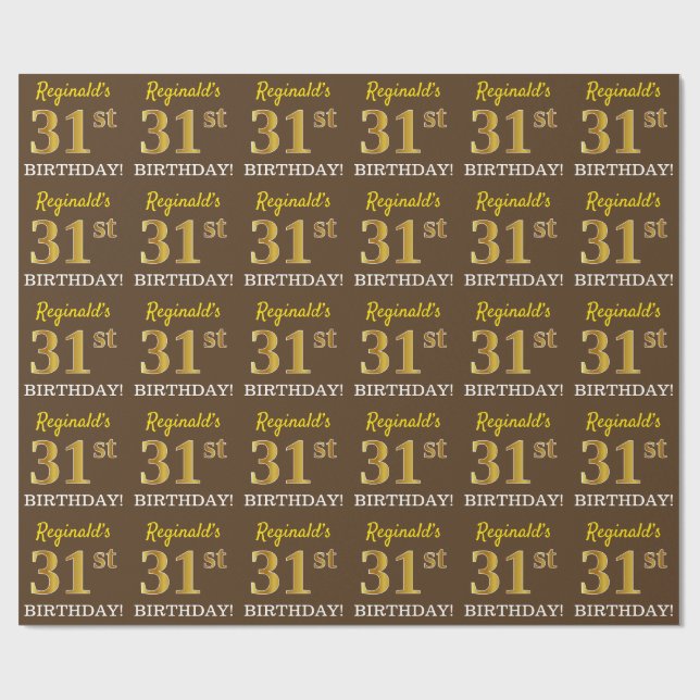 Papel De Regalo Brown, Imitation Gold Look "31st BIRTHDAY" (Superficie plana)