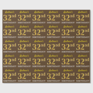 Papel De Regalo Brown, Imitation Gold Look "32nd BIRTHDAY"