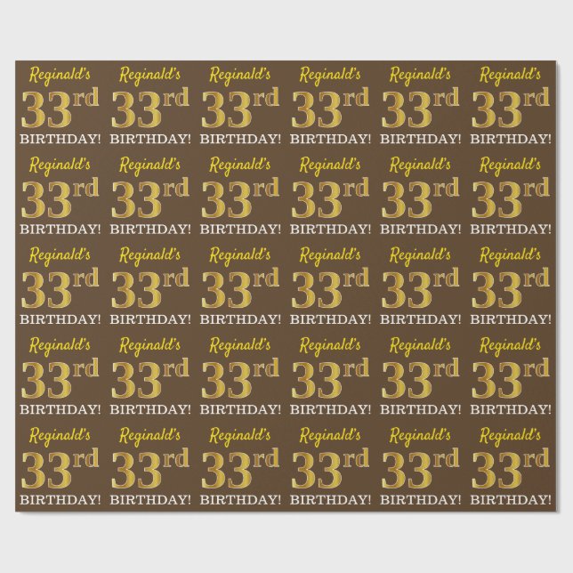 Papel De Regalo Brown, Imitation Gold Look "33rd BIRTHDAY" (Superficie plana)