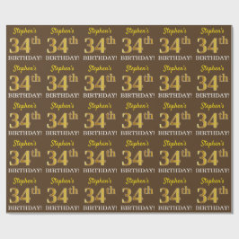 Papel De Regalo Brown, Imitation Gold Look "34th BIRTHDAY"