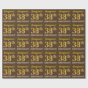 Papel De Regalo Brown, Imitation Gold Look "38th BIRTHDAY"
