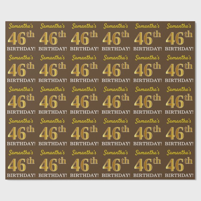 Papel De Regalo Brown, Imitation Gold Look "46th BIRTHDAY" (Superficie plana)