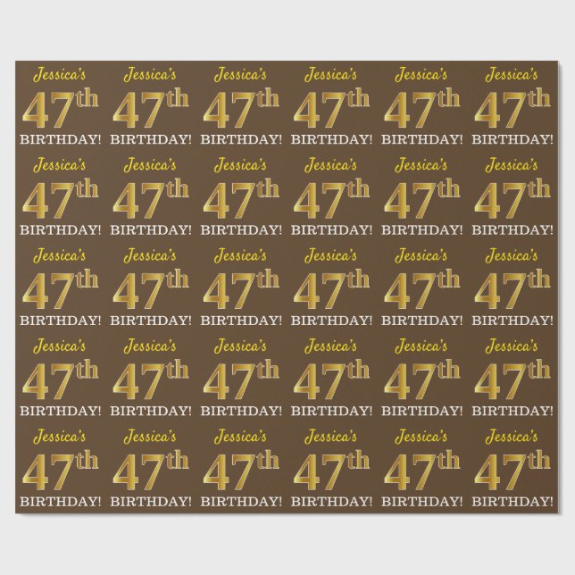 Papel De Regalo Brown, Imitation Gold Look "47th BIRTHDAY" (Superficie plana)