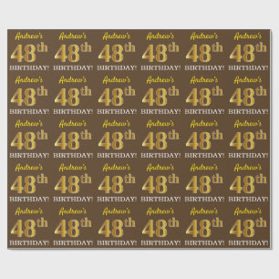 Papel De Regalo Brown, Imitation Gold Look "48th BIRTHDAY"