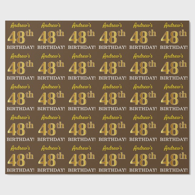 Papel De Regalo Brown, Imitation Gold Look "48th BIRTHDAY" (Superficie plana)