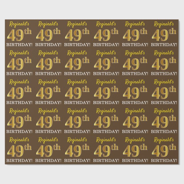 Papel De Regalo Brown, Imitation Gold Look "49th BIRTHDAY" (Superficie plana)