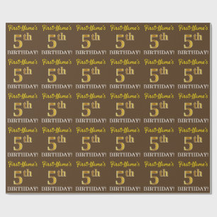 Papel De Regalo Brown, Imitation Gold Look "5º CUMPLEAÑOS"