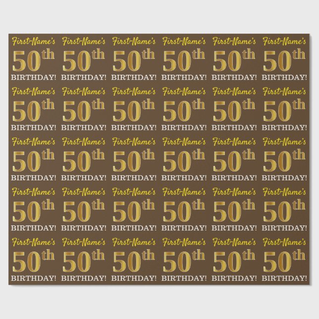 Papel De Regalo Brown, Imitation Gold Look "50th BIRTHDAY" (Superficie plana)