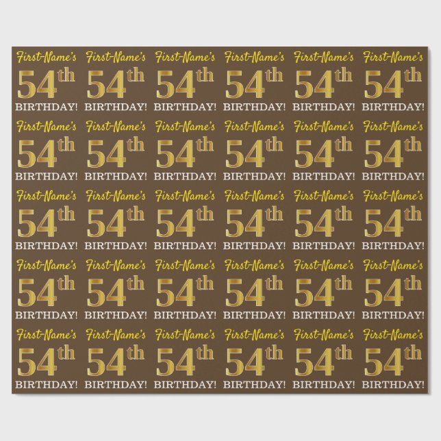 Papel De Regalo Brown, Imitation Gold Look "54th BIRTHDAY" (Superficie plana)