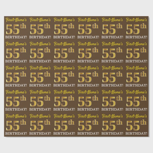 Papel De Regalo Brown, Imitation Gold Look "55th BIRTHDAY" (Superficie plana)
