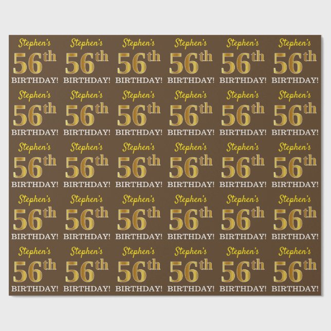 Papel De Regalo Brown, Imitation Gold Look "56th BIRTHDAY" (Superficie plana)