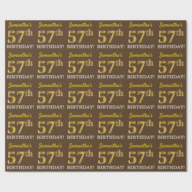 Papel De Regalo Brown, Imitation Gold Look "57th BIRTHDAY" (Superficie plana)