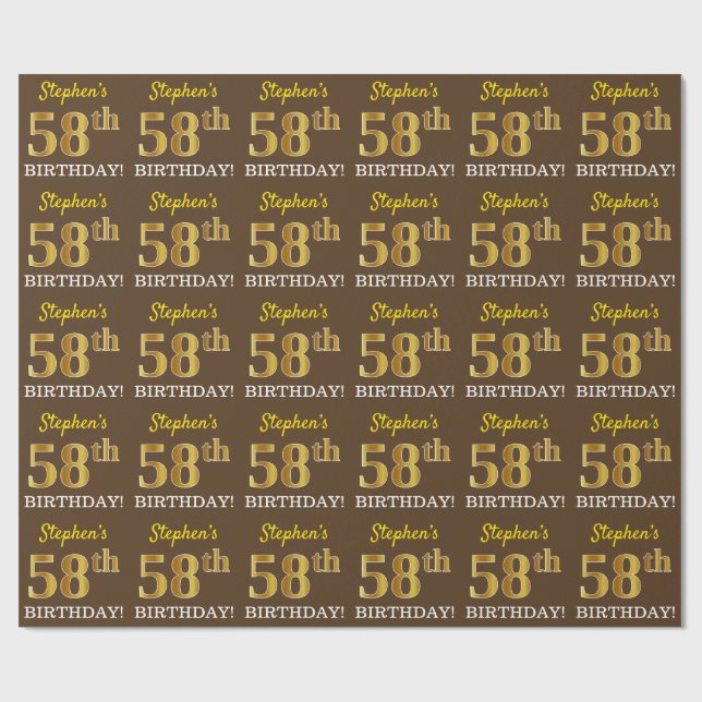Papel De Regalo Brown, Imitation Gold Look "58th BIRTHDAY" (Superficie plana)
