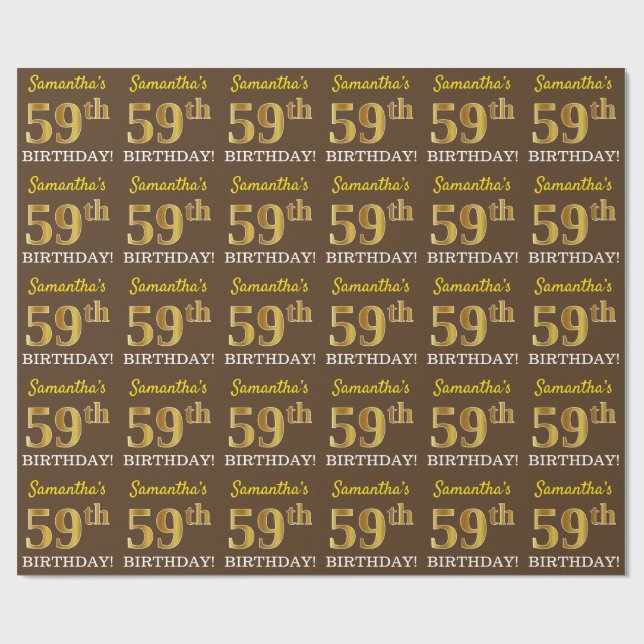 Papel De Regalo Brown, Imitation Gold Look "59th BIRTHDAY" (Superficie plana)