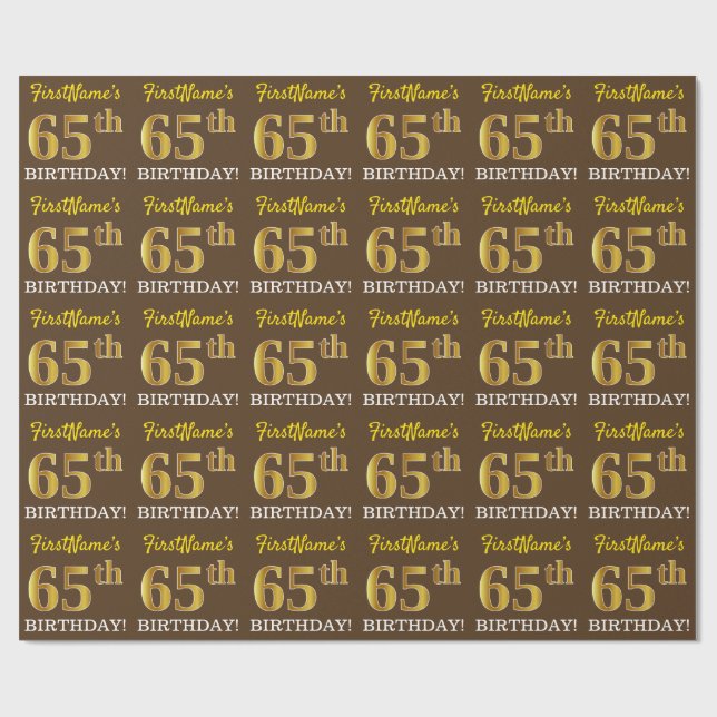 Papel De Regalo Brown, Imitation Gold Look "65th BIRTHDAY" (Superficie plana)