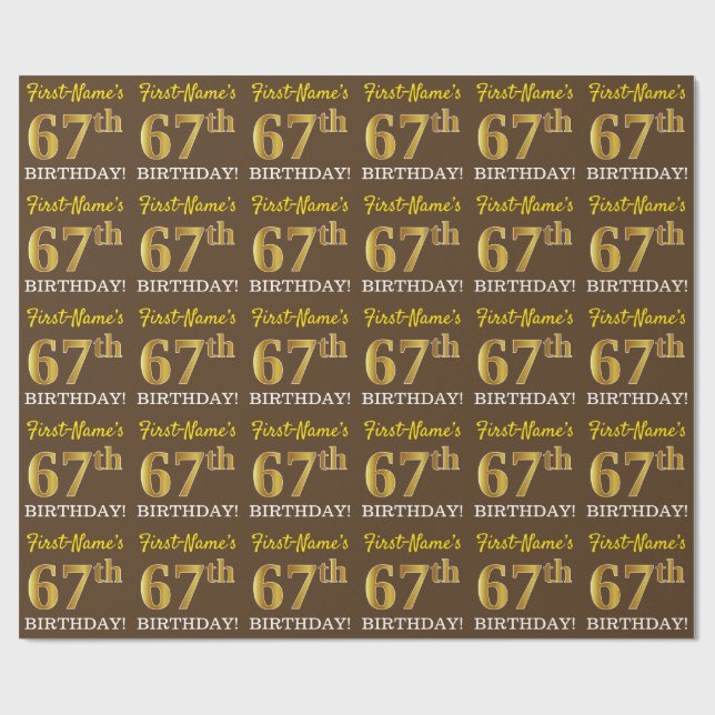 Papel De Regalo Brown, Imitation Gold Look "67th BIRTHDAY" (Superficie plana)