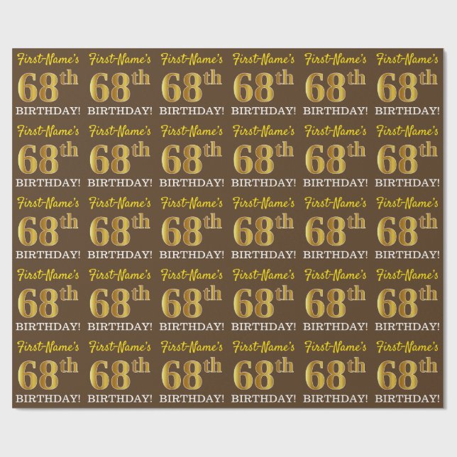 Papel De Regalo Brown, Imitation Gold Look "68th BIRTHDAY" (Superficie plana)