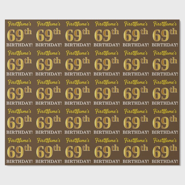 Papel De Regalo Brown, Imitation Gold Look "69th BIRTHDAY" (Superficie plana)