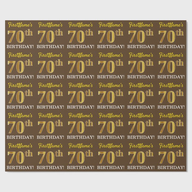 Papel De Regalo Brown, Imitation Gold Look "70th BIRTHDAY" (Superficie plana)
