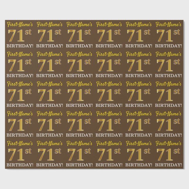 Papel De Regalo Brown, Imitation Gold Look "71st BIRTHDAY" (Superficie plana)