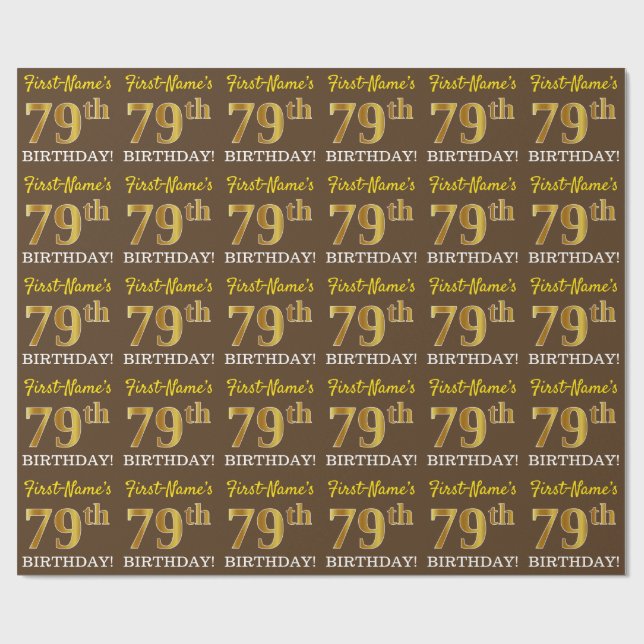 Papel De Regalo Brown, Imitation Gold Look "79th BIRTHDAY" (Superficie plana)