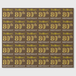 Papel De Regalo Brown, Imitation Gold Look "80th BIRTHDAY"