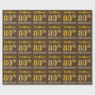 Papel De Regalo Brown, Imitation Gold Look "80th BIRTHDAY"