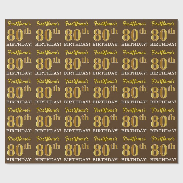 Papel De Regalo Brown, Imitation Gold Look "80th BIRTHDAY" (Superficie plana)