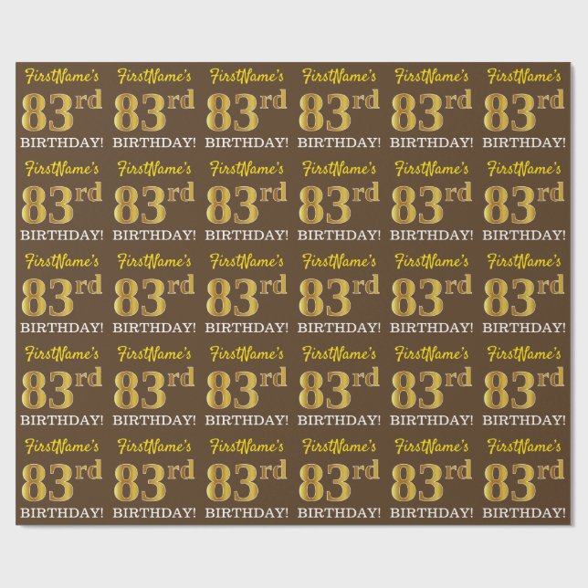 Papel De Regalo Brown, Imitation Gold Look "83rd BIRTHDAY" (Superficie plana)