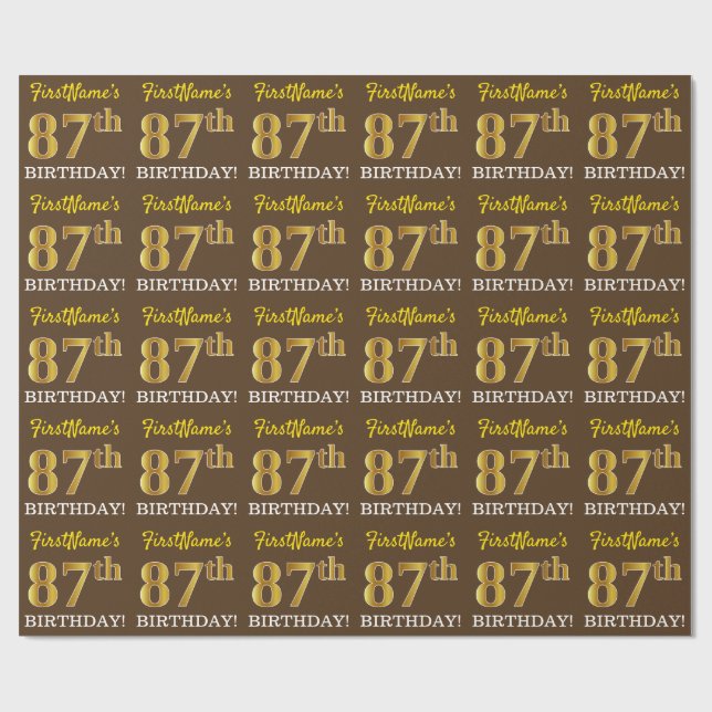 Papel De Regalo Brown, Imitation Gold Look "87th BIRTHDAY" (Superficie plana)