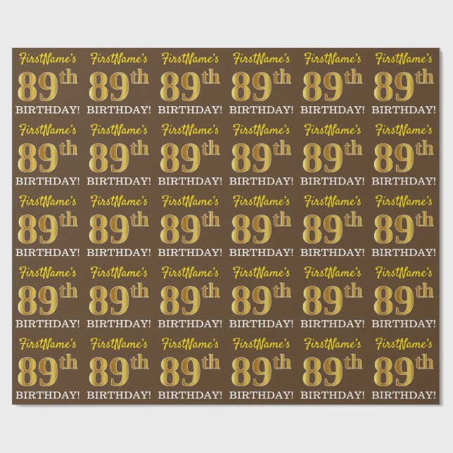 Papel De Regalo Brown, Imitation Gold Look "89th BIRTHDAY" (Superficie plana)