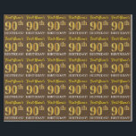 Papel De Regalo Brown, Imitation Gold Look "90th BIRTHDAY"<br><div class="desc">Este diseño de papel envolvente incluye un mensaje como "¡El cumpleaños número 90 del primer nombre!", mientras que el "90" tiene un aspecto de color falso/imitación dorado. El nombre se puede personalizar y el fondo es marrón de colores. Tal vez podría usarse cuando se envuelven regalos para el cumpleaños número...</div>