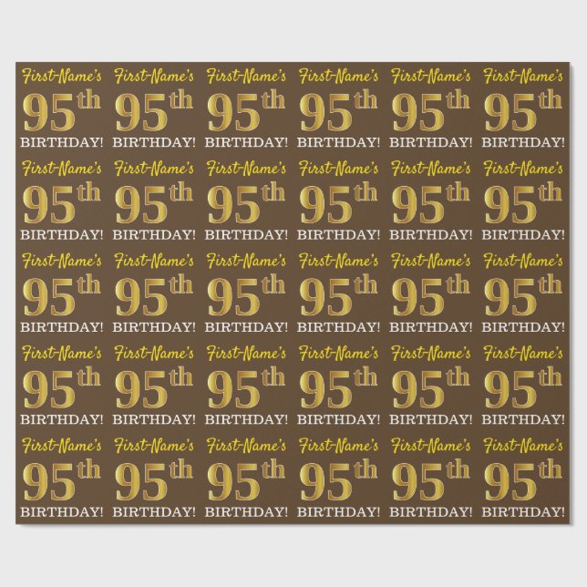 Papel De Regalo Brown, Imitation Gold Look "95th BIRTHDAY" (Superficie plana)