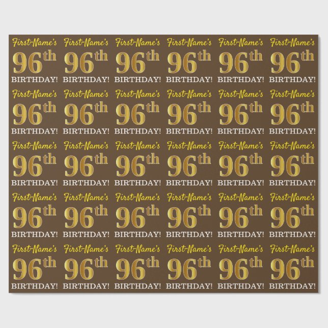 Papel De Regalo Brown, Imitation Gold Look "96th BIRTHDAY" (Superficie plana)