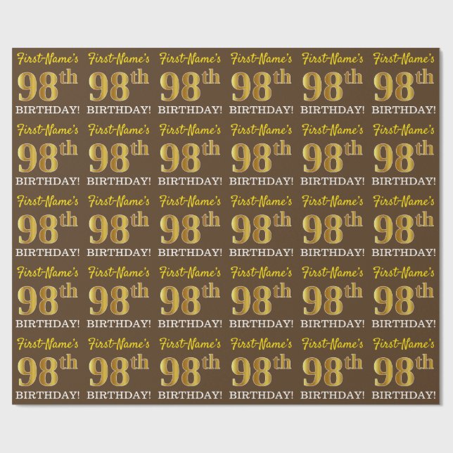Papel De Regalo Brown, Imitation Gold Look "98th BIRTHDAY" (Superficie plana)