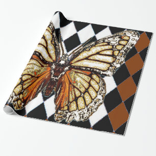 PAPEL DE REGALO BROWN-WHITE MODELADO HARLEQUIN NEGRO BUTTERFL