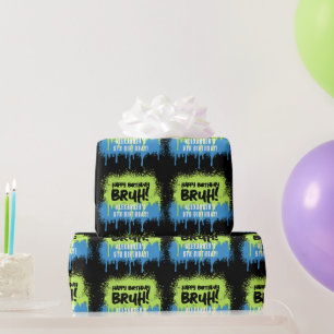 Papel De Regalo Bruh Boy's Birthday Party Neon Graffiti Green Blue