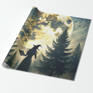 Papel De Regalo Bruja Bajo la Luna Llena Noche Encantada