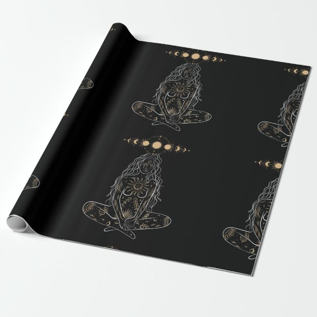 Papel De Regalo bruja bruja bruja occulta oro negro wiccan (Desenrollado)
