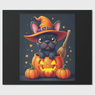 Papel De Regalo Bruja de Bulldog Francés Calabaza Halloween Hombre