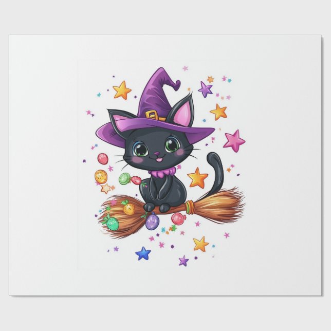 Papel De Regalo Bruja de Gatos de Dulce (Superficie plana)