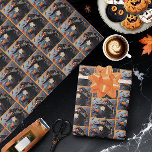 Papel De Regalo Bruja de otoño steampunk con sombrero de relojería